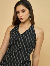Azira Cotton Printed Sleeveless Tunic | V Halter Neck | Smocked Back