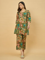 Azira Women’s Printed Cotton Kurta with Palazzo Co-ords Set | 3/4th Sleeve