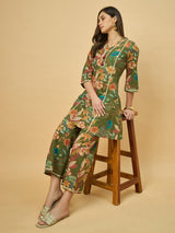Azira Women’s Printed Cotton Kurta with Palazzo Co-ords Set | 3/4th Sleeve