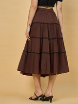 Azira Solid Crepe Three-Tiered Skirt for Women | Flared Casual Wear