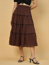 Azira Solid Crepe Three-Tiered Skirt for Women | Flared Casual Wear