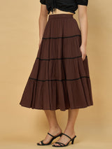 Azira Solid Crepe Three-Tiered Skirt for Women | Flared Casual Wear