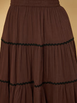 Azira Solid Crepe Three-Tiered Skirt for Women | Flared Casual Wear