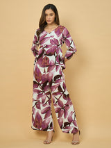 Azira Women’s Printed Top with Palazzo Co-ords Set | V-Neck | 3/4th Sleeve