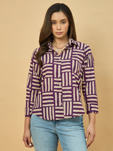 Azira Cotton Dabu Stripe Print Shirt for Women
