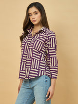 Azira Cotton Dabu Stripe Print Shirt for Women
