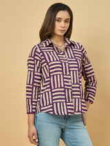 Azira Cotton Dabu Stripe Print Shirt for Women