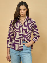 Azira Cotton Dabu Stripe Print Shirt for Women