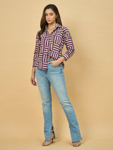 Azira Cotton Dabu Stripe Print Shirt for Women