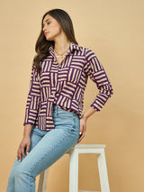 Azira Cotton Dabu Stripe Print Shirt for Women