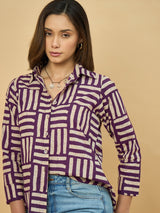 Azira Cotton Dabu Stripe Print Shirt for Women