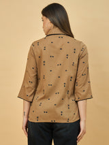 Azira Printed Brown Shirt with Lace Embellishment | Shirt Collar