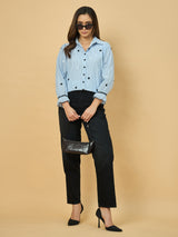 Azira Striped Print Shirt with Floral Embroidery | Shirt Collar | Casual Wear for Women