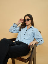 Azira Striped Print Shirt with Floral Embroidery | Shirt Collar | Casual Wear for Women