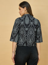 Azira Women Black Schiffli Print Front Open Short Indo-Western Shrug