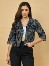 Azira Women Black Schiffli Print Front Open Short Indo-Western Shrug