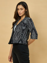 Azira Women Black Schiffli Print Front Open Short Indo-Western Shrug