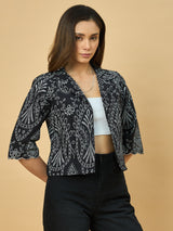 Azira Women Black Schiffli Print Front Open Short Indo-Western Shrug