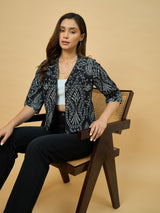 Azira Women Black Schiffli Print Front Open Short Indo-Western Shrug