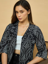 Azira Women Black Schiffli Print Front Open Short Indo-Western Shrug