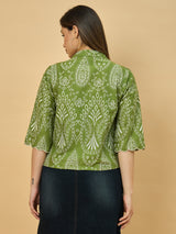 Azira Women Green Schiffli Print Front Open Short Indo-Western Shrug & Jacket For Women
