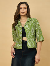 Azira Women Green Schiffli Print Front Open Short Indo-Western Shrug & Jacket For Women