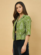 Azira Women Green Schiffli Print Front Open Short Indo-Western Shrug & Jacket For Women