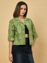 Azira Women Green Schiffli Print Front Open Short Indo-Western Shrug & Jacket For Women