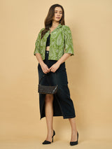 Azira Women Green Schiffli Print Front Open Short Indo-Western Shrug & Jacket For Women