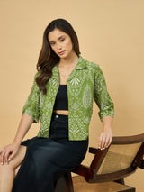 Azira Women Green Schiffli Print Front Open Short Indo-Western Shrug & Jacket For Women