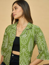 Azira Women Green Schiffli Print Front Open Short Indo-Western Shrug & Jacket For Women