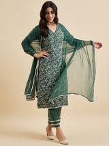 Printed Kurta With Palazzo & Dupatta Set