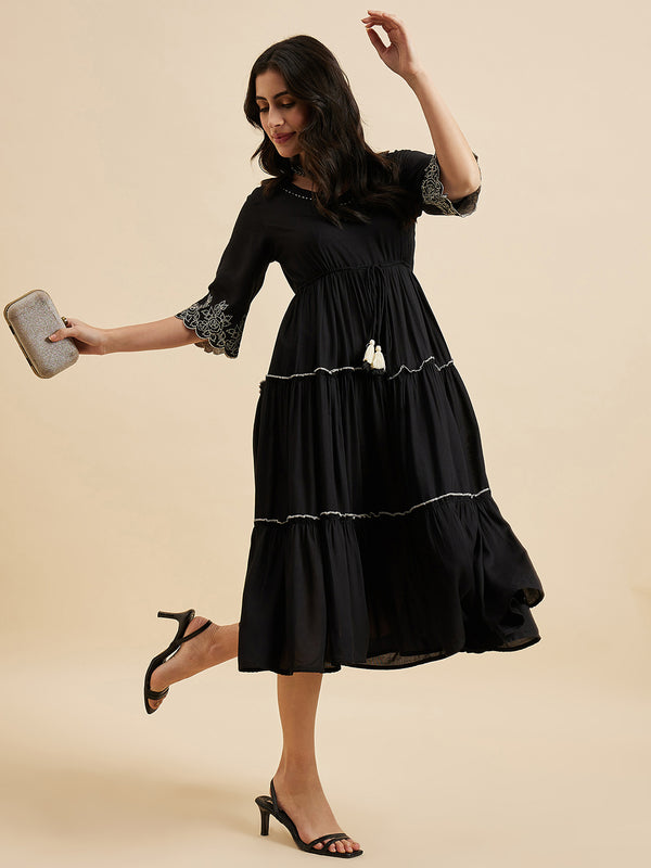 Black Embroidered Two Tiered dress