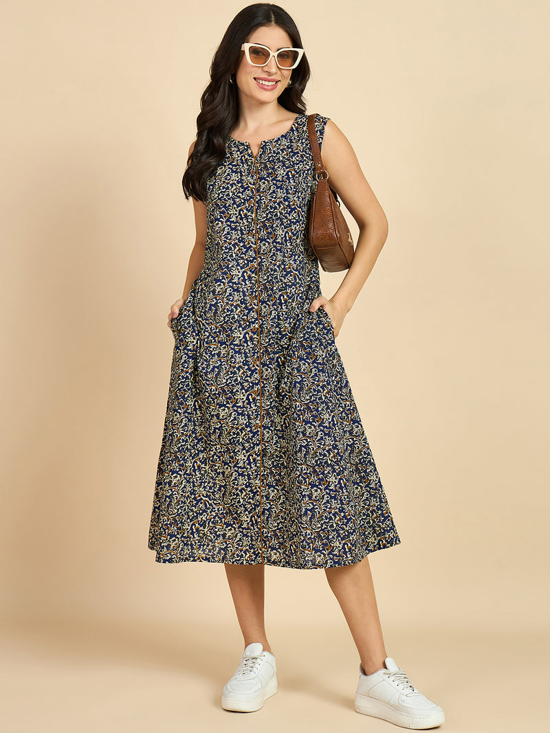 Floral Printed Cotton A line Dress