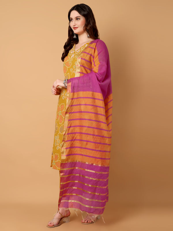 V Neck Embroidered Kurta Palazzo With Dupatta Set