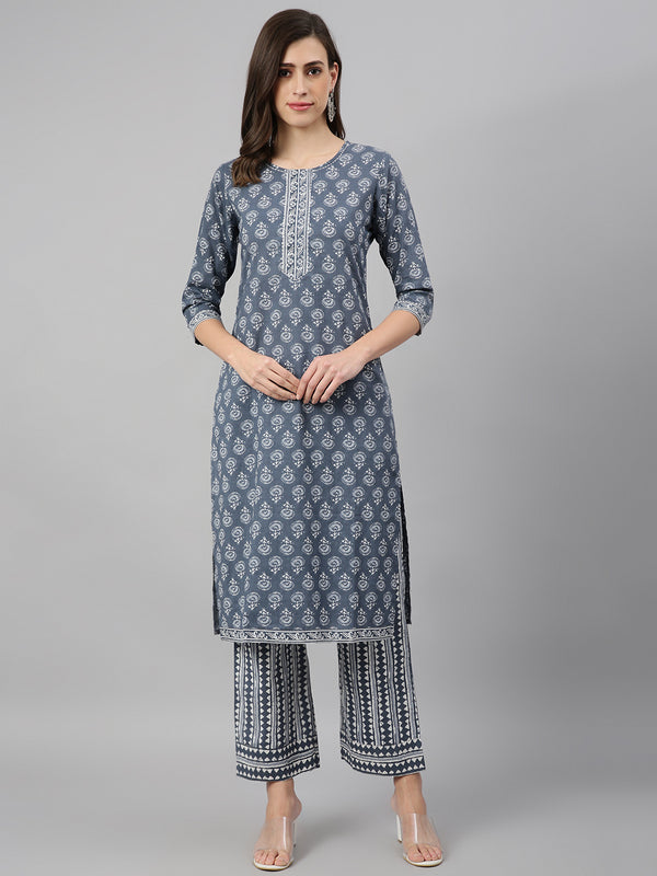 Floral Printed Kurta With Palazzo & Dupatta Set