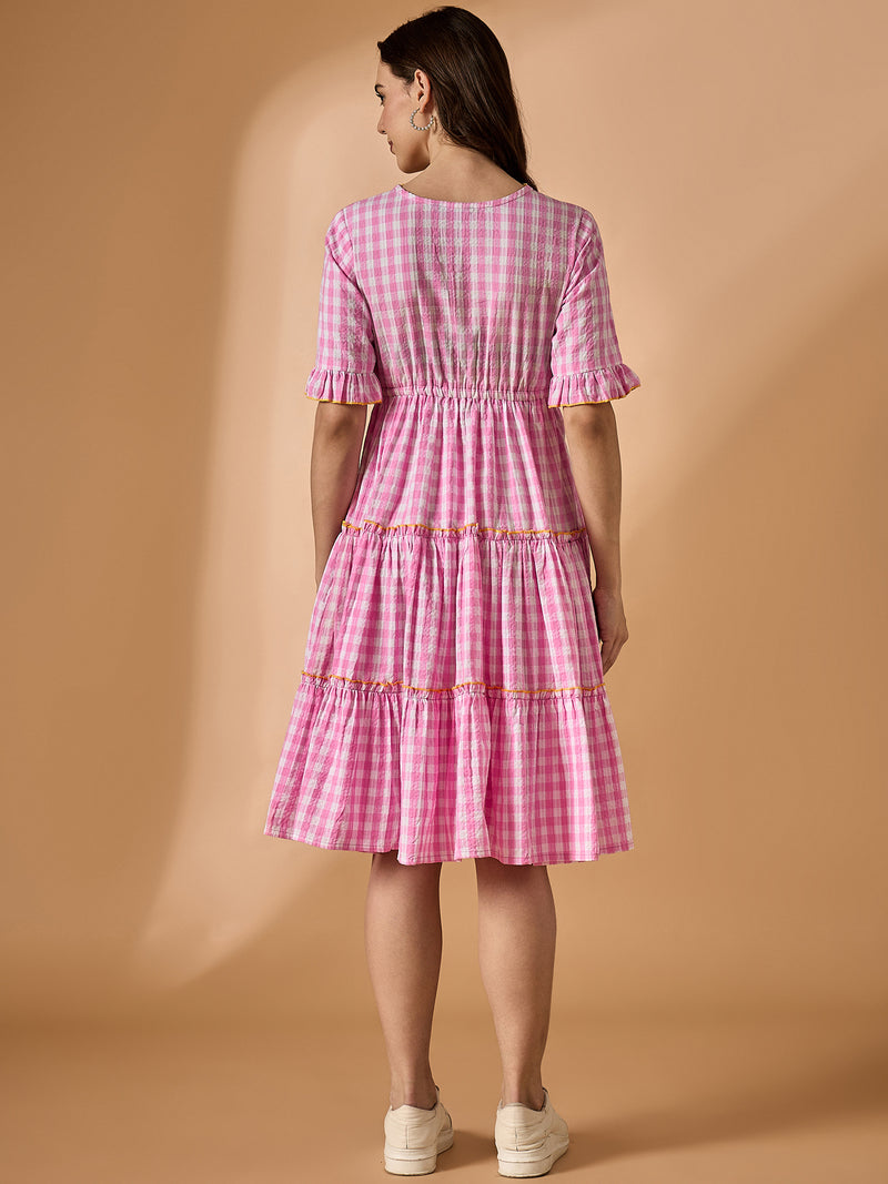 Pink Striped Fit & Flared Dress