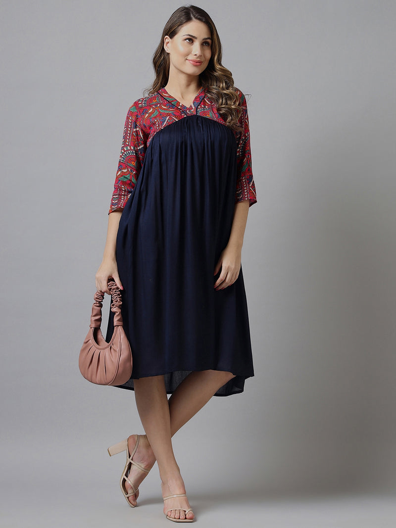 V-Neck Gathered Dress