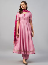 Pink Kurta With Palazzo & Dupatta Set