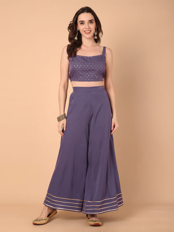Printed Top with Front Open Embellished Shrug With Sahara Set