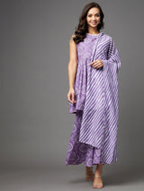 Cotton Purple Kurta With Palazzo & Dupatta