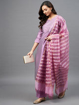 Solid Straight Kurta With Palazzo Dupatta Set