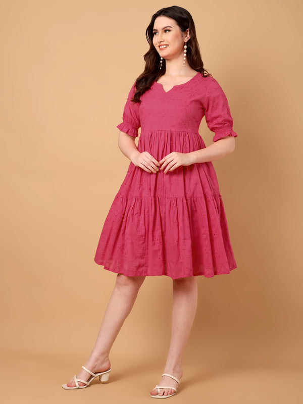 Plain V Neck Gathered Dress