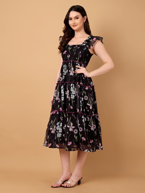 Floral Printed Gathered Dress