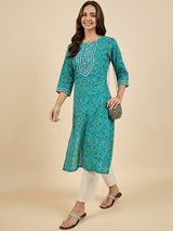 Blue Cotton Printed Kurta