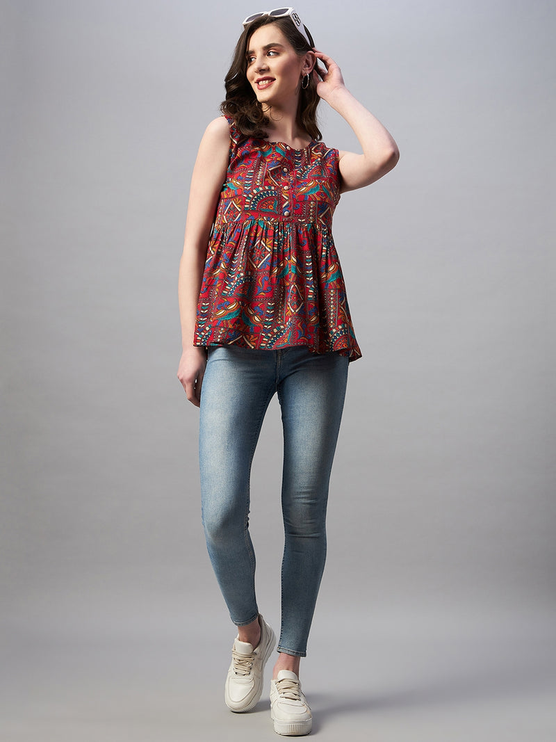 Printed Peplum Rayon Top