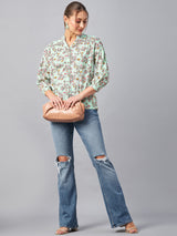 Floral Printed Mandarin Collar Shirt