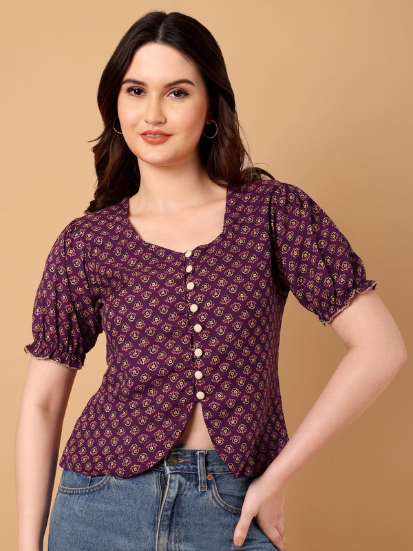 Floral Printed cuff sleeve top