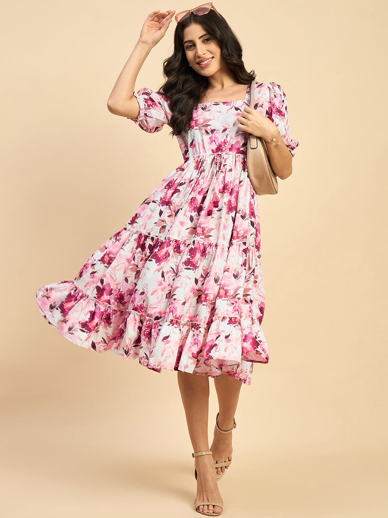 Floral Printed Three Tied Dress