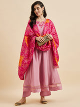 Embroidered Pink Kurta With Palazzo & Dupatta Set